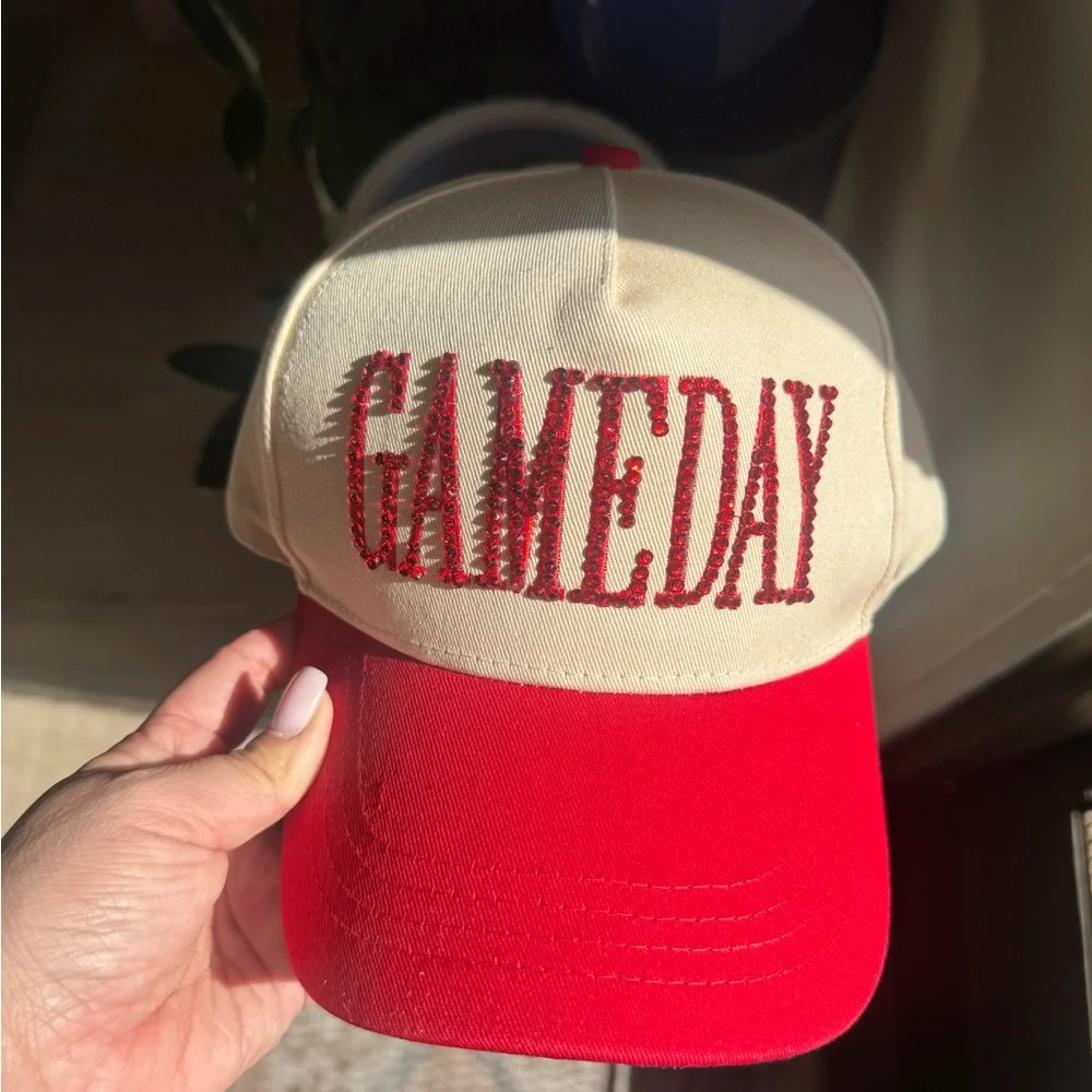 Rhinestone Gameday Red and Cream Cap